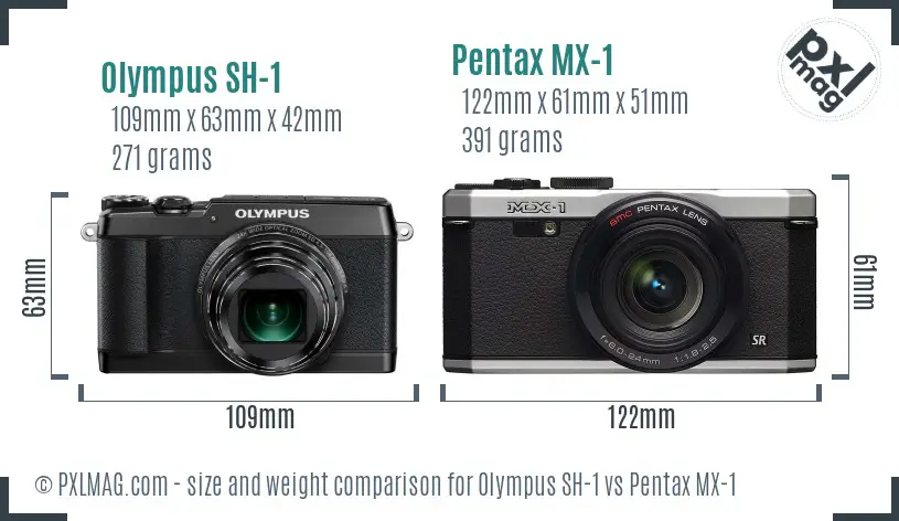 Olympus SH-1 vs Pentax MX-1 size comparison
