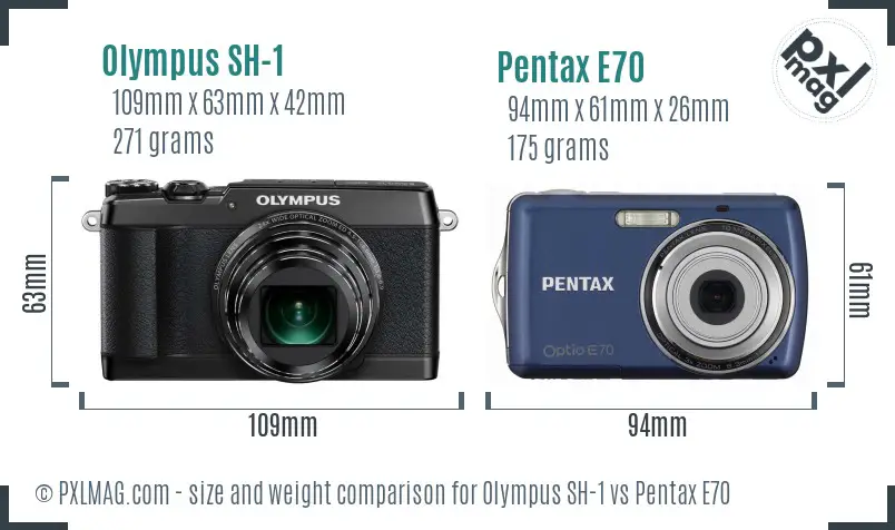 Olympus SH-1 vs Pentax E70 size comparison