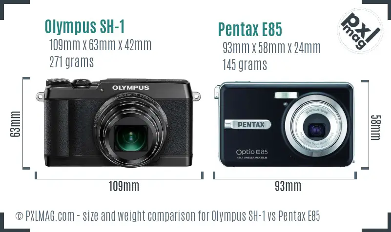 Olympus SH-1 vs Pentax E85 size comparison