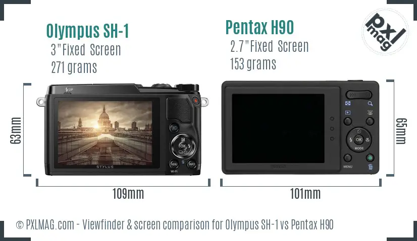 Olympus SH-1 vs Pentax H90 Screen and Viewfinder comparison