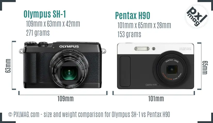Olympus SH-1 vs Pentax H90 size comparison