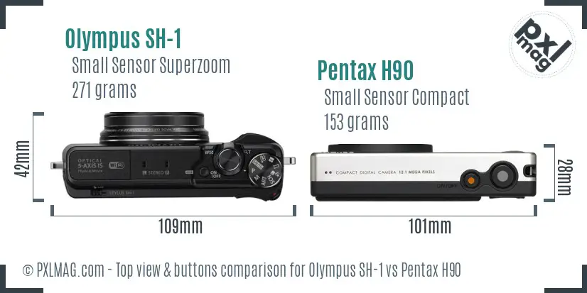 Olympus SH-1 vs Pentax H90 top view buttons comparison