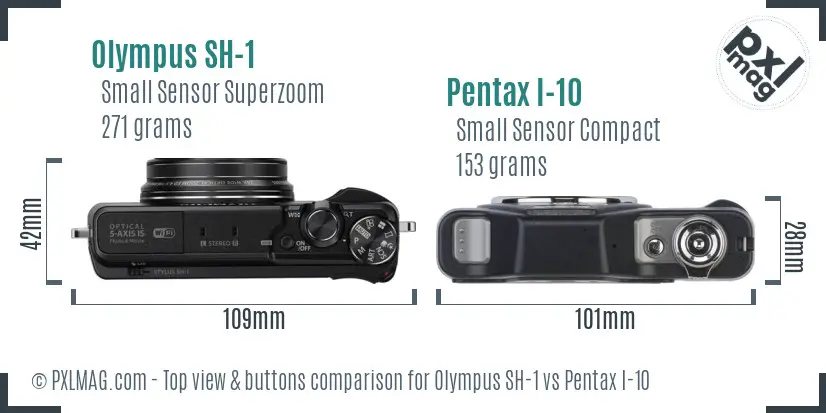 Olympus SH-1 vs Pentax I-10 top view buttons comparison