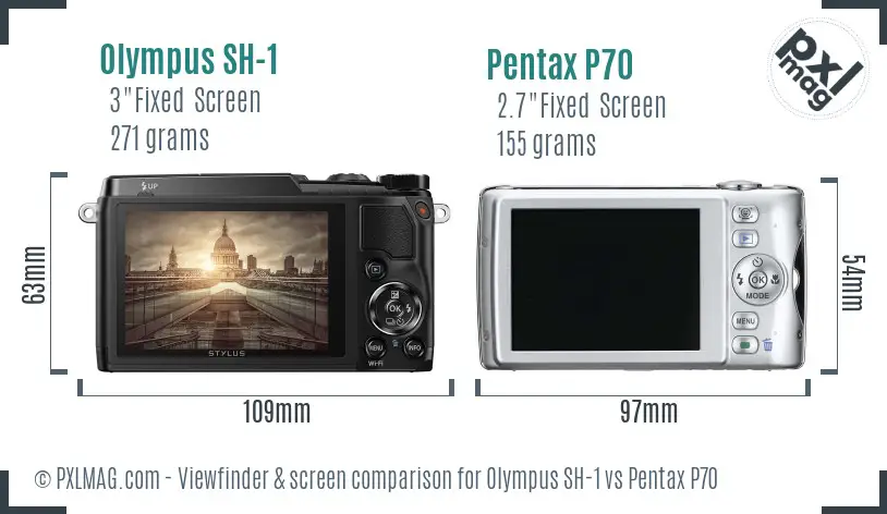 Olympus SH-1 vs Pentax P70 Screen and Viewfinder comparison