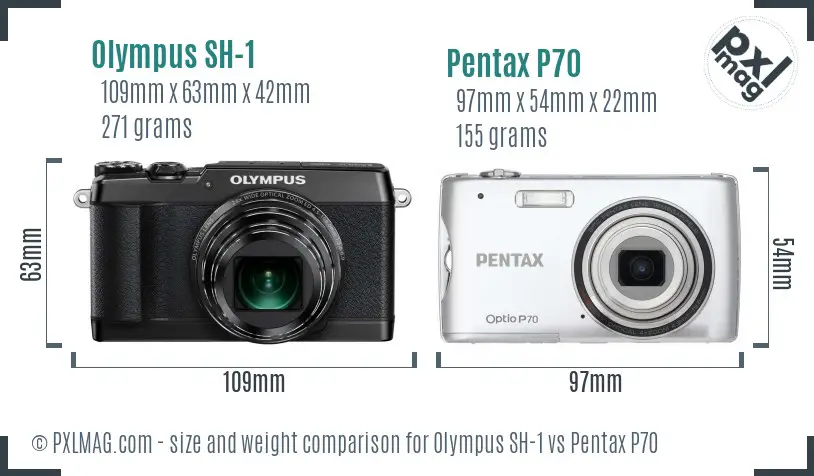 Olympus SH-1 vs Pentax P70 size comparison
