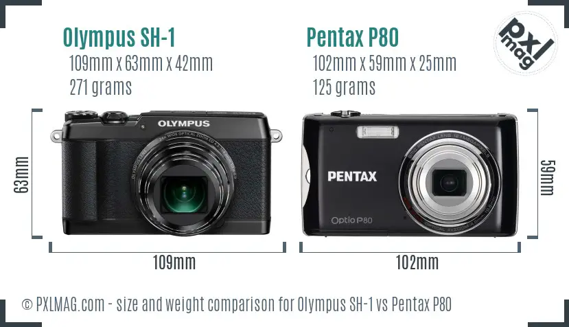 Olympus SH-1 vs Pentax P80 size comparison
