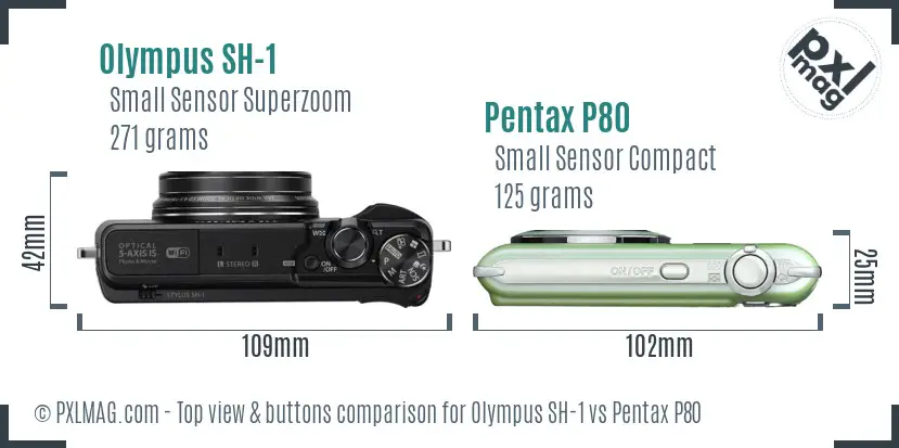 Olympus SH-1 vs Pentax P80 top view buttons comparison