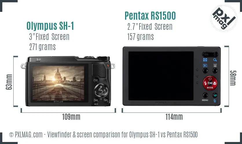 Olympus SH-1 vs Pentax RS1500 Screen and Viewfinder comparison