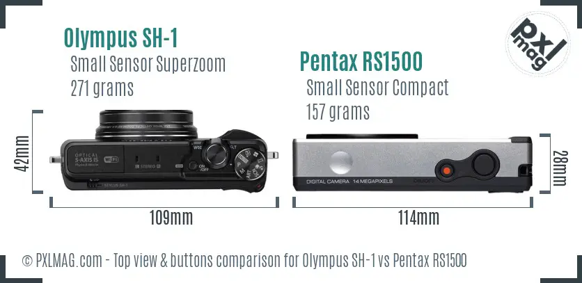 Olympus SH-1 vs Pentax RS1500 top view buttons comparison