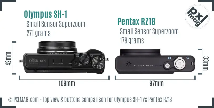 Olympus SH-1 vs Pentax RZ18 top view buttons comparison