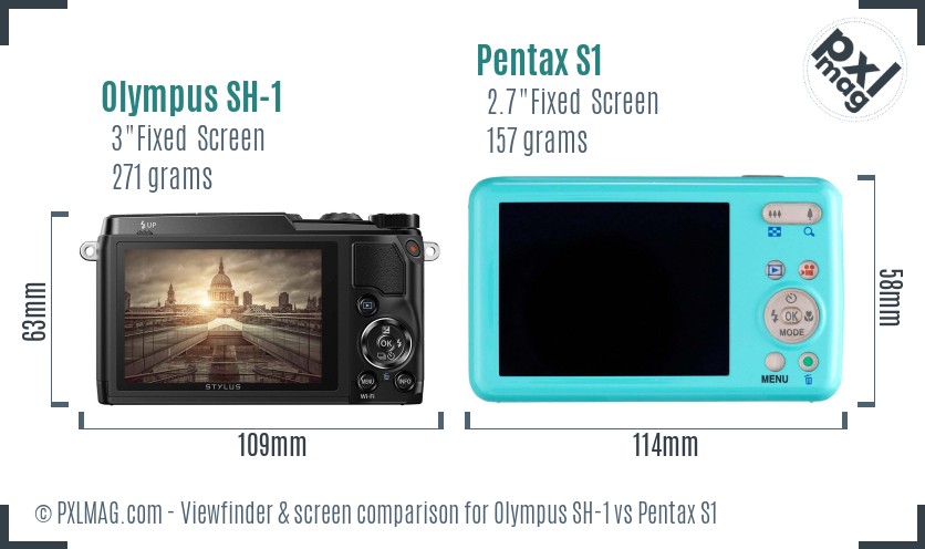 Olympus SH-1 vs Pentax S1 Screen and Viewfinder comparison