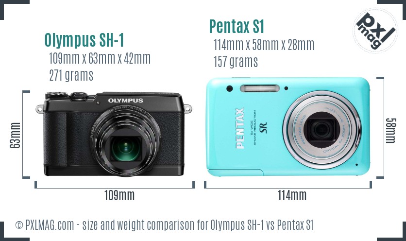 Olympus SH-1 vs Pentax S1 size comparison