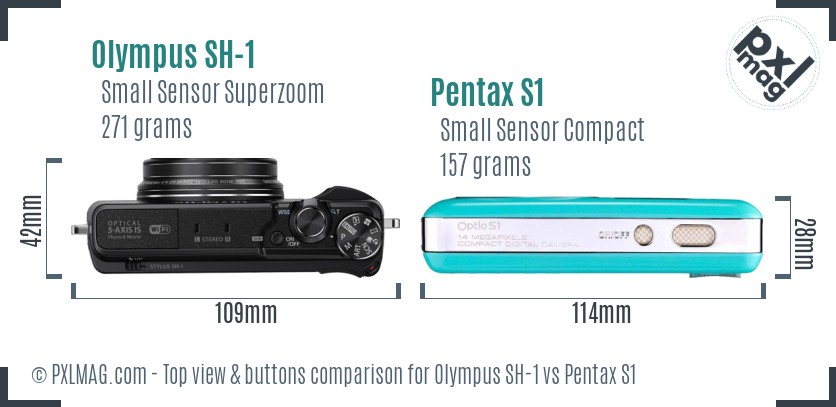 Olympus SH-1 vs Pentax S1 top view buttons comparison