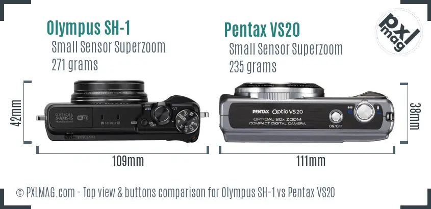 Olympus SH-1 vs Pentax VS20 top view buttons comparison