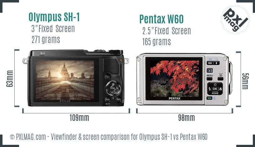 Olympus SH-1 vs Pentax W60 Screen and Viewfinder comparison