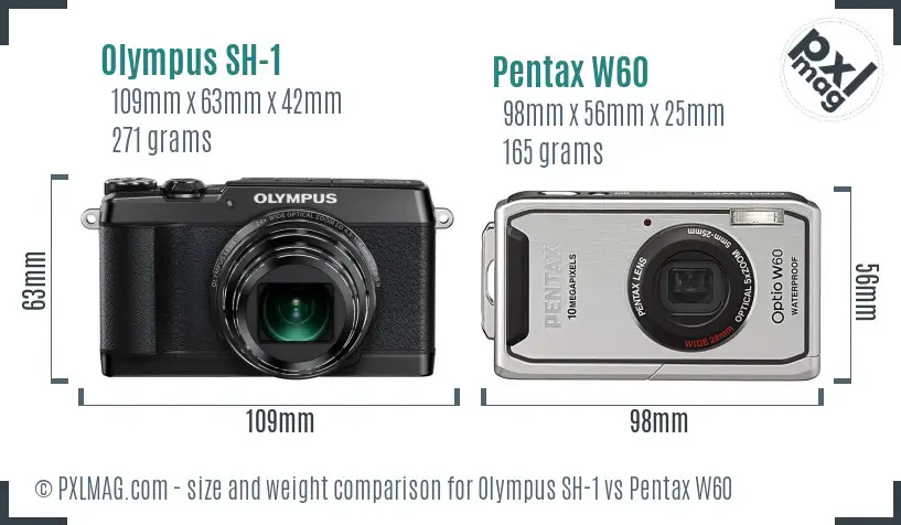 Olympus SH-1 vs Pentax W60 size comparison