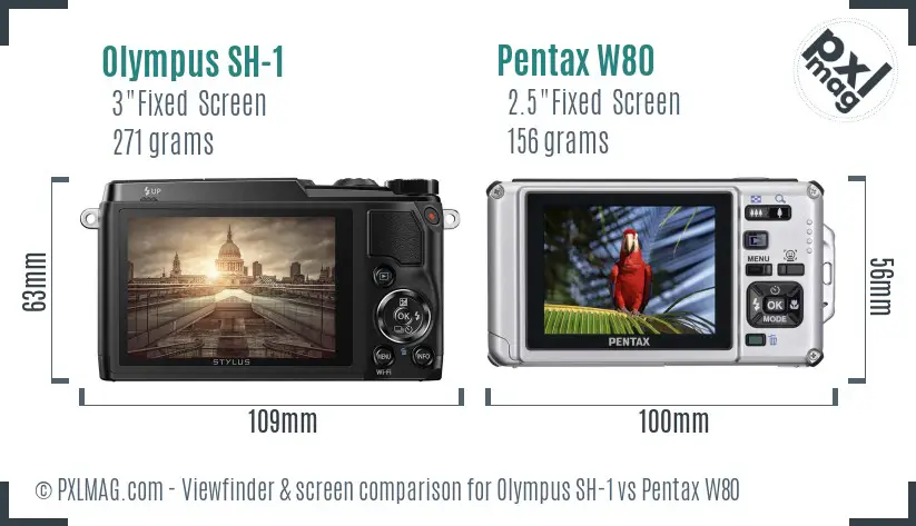 Olympus SH-1 vs Pentax W80 Screen and Viewfinder comparison