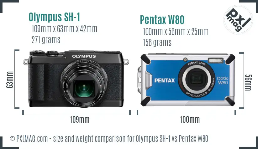 Olympus SH-1 vs Pentax W80 size comparison