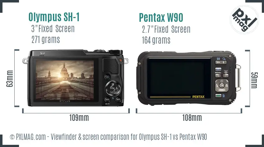 Olympus SH-1 vs Pentax W90 Screen and Viewfinder comparison