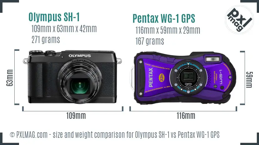 Olympus SH-1 vs Pentax WG-1 GPS size comparison