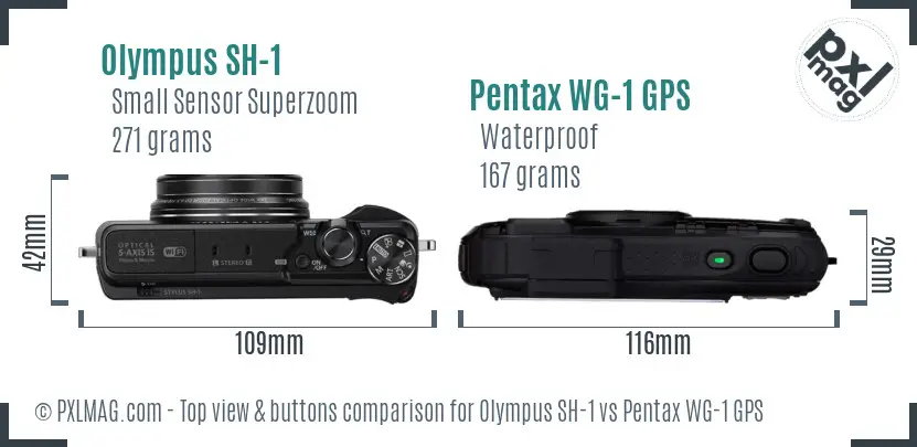 Olympus SH-1 vs Pentax WG-1 GPS top view buttons comparison