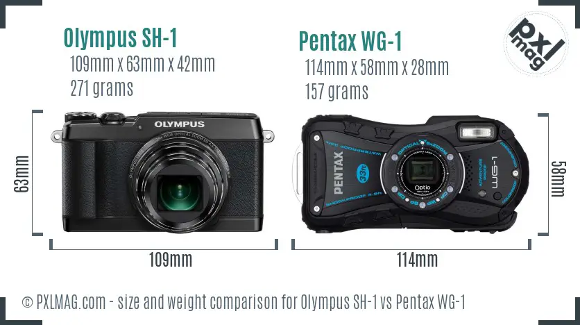 Olympus SH-1 vs Pentax WG-1 size comparison