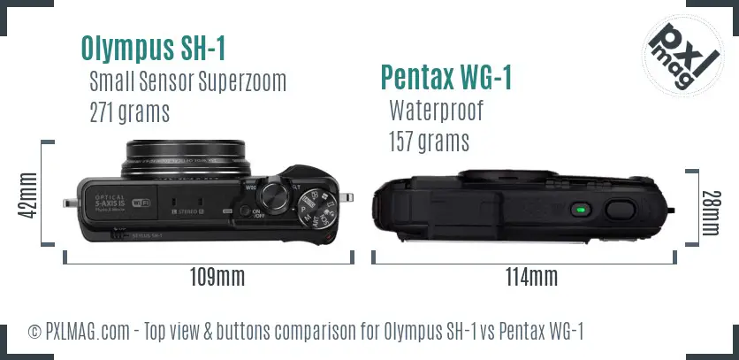 Olympus SH-1 vs Pentax WG-1 top view buttons comparison