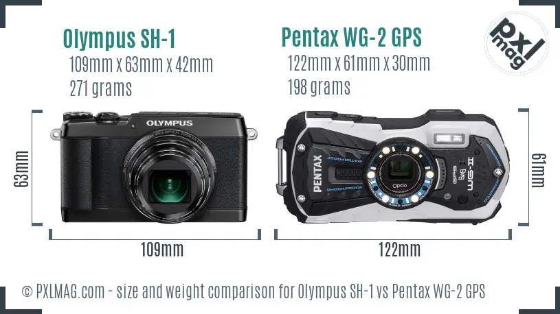 Olympus SH-1 vs Pentax WG-2 GPS size comparison