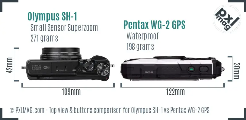 Olympus SH-1 vs Pentax WG-2 GPS top view buttons comparison