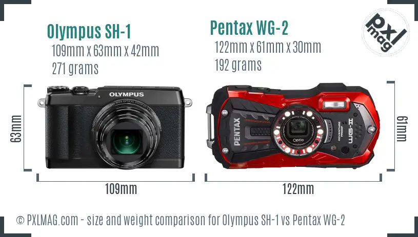 Olympus SH-1 vs Pentax WG-2 size comparison