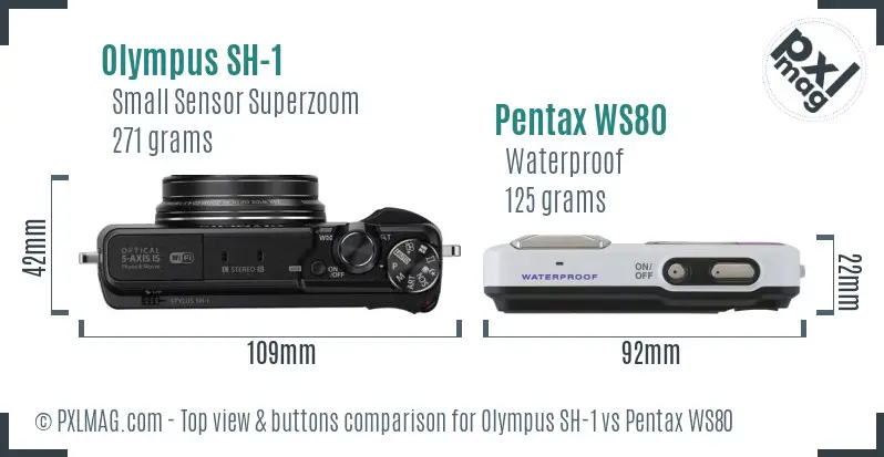 Olympus SH-1 vs Pentax WS80 top view buttons comparison
