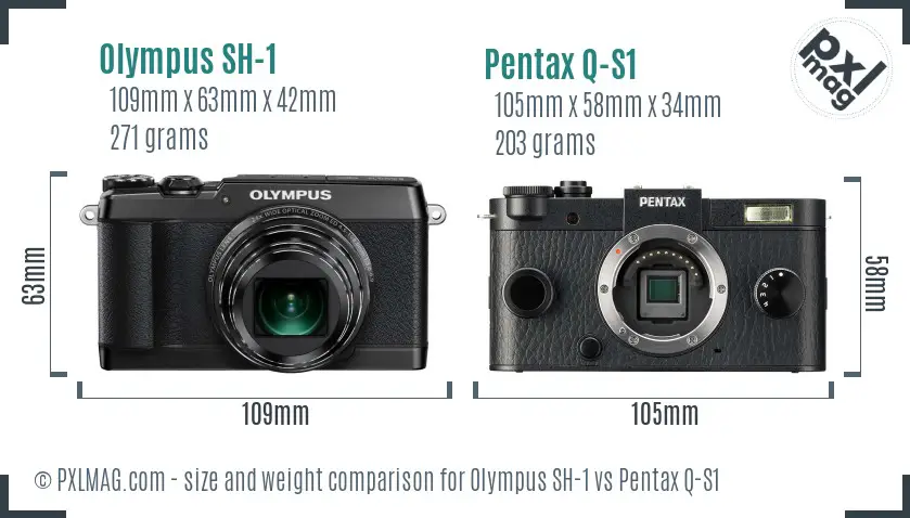 Olympus SH-1 vs Pentax Q-S1 size comparison