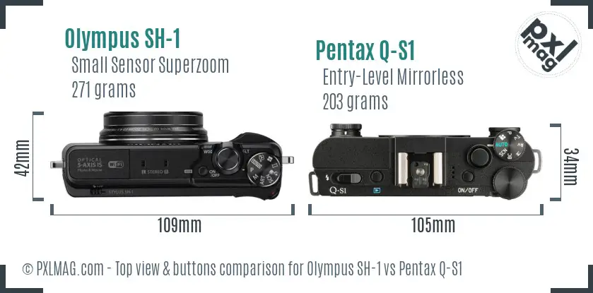 Olympus SH-1 vs Pentax Q-S1 top view buttons comparison
