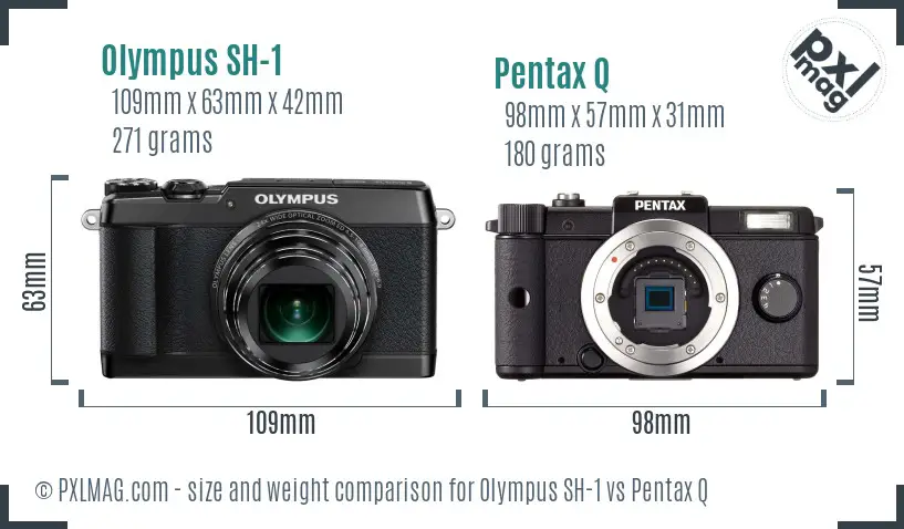 Olympus SH-1 vs Pentax Q size comparison