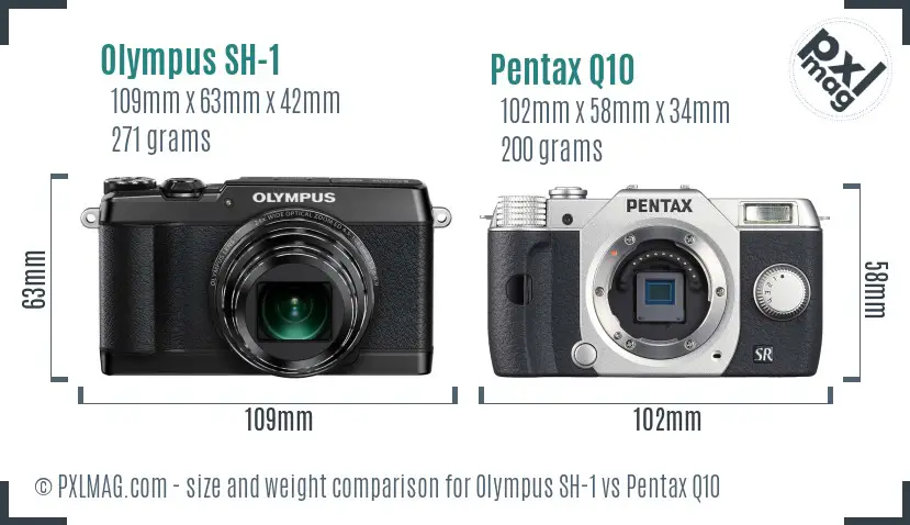 Olympus SH-1 vs Pentax Q10 size comparison