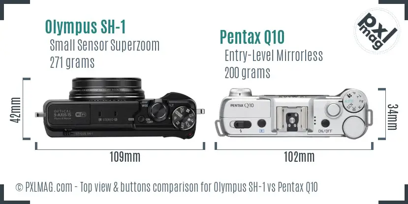 Olympus SH-1 vs Pentax Q10 top view buttons comparison