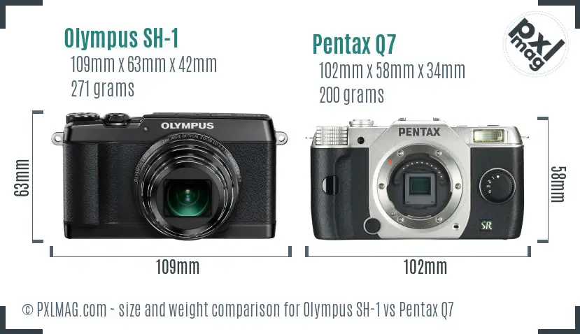 Olympus SH-1 vs Pentax Q7 size comparison