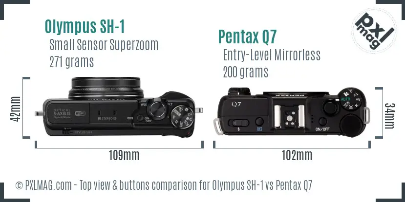 Olympus SH-1 vs Pentax Q7 top view buttons comparison