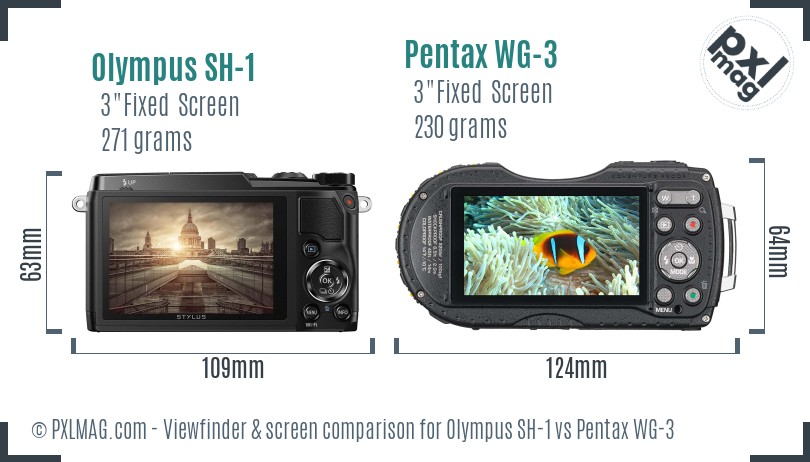 Olympus SH-1 vs Pentax WG-3 Screen and Viewfinder comparison