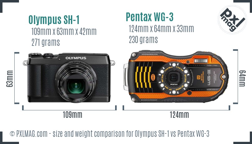 Olympus SH-1 vs Pentax WG-3 size comparison