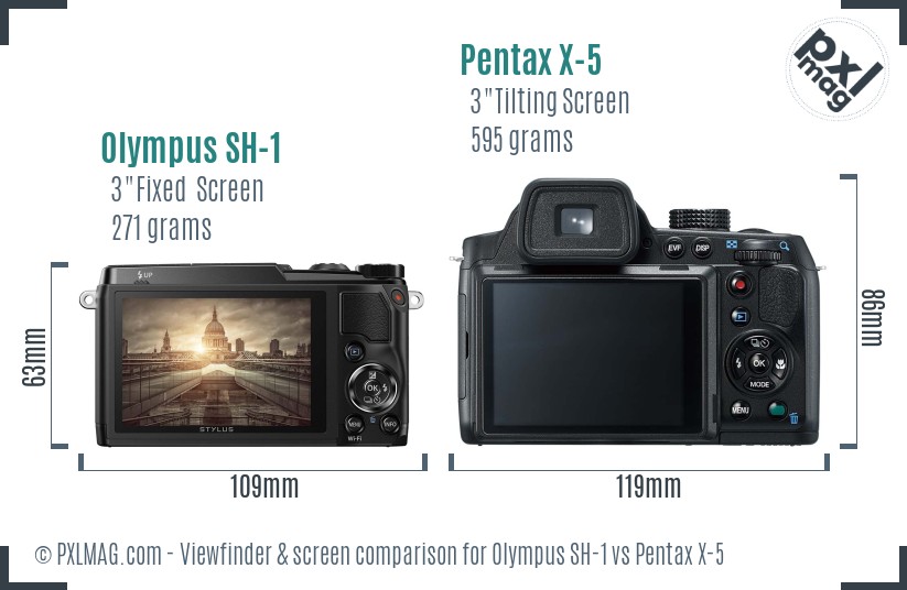 Olympus SH-1 vs Pentax X-5 Screen and Viewfinder comparison