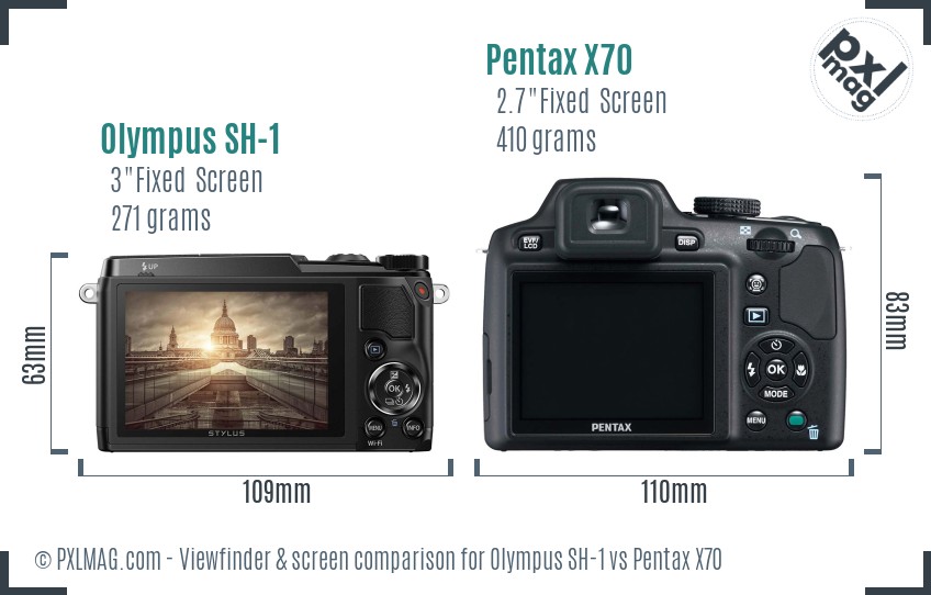 Olympus SH-1 vs Pentax X70 Screen and Viewfinder comparison