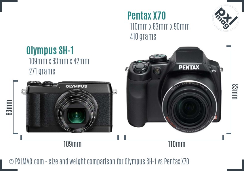 Olympus SH-1 vs Pentax X70 size comparison Olympus SH-1 vs Pentax X70 size comparison