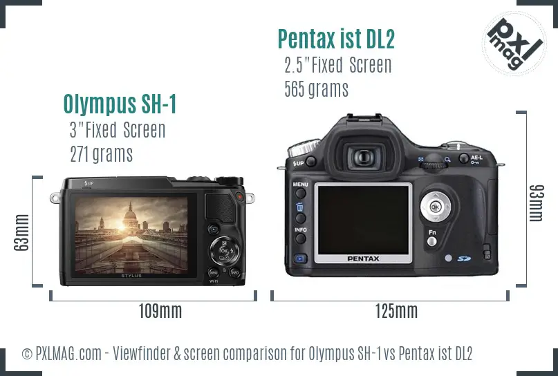 Olympus SH-1 vs Pentax ist DL2 Screen and Viewfinder comparison