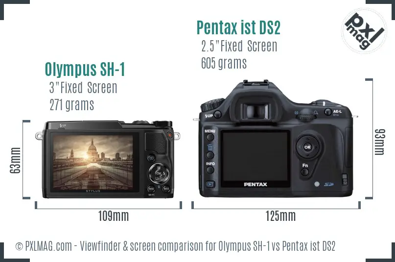 Olympus SH-1 vs Pentax ist DS2 Screen and Viewfinder comparison