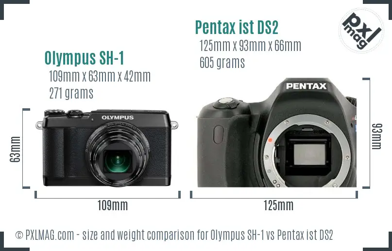 Olympus SH-1 vs Pentax ist DS2 size comparison