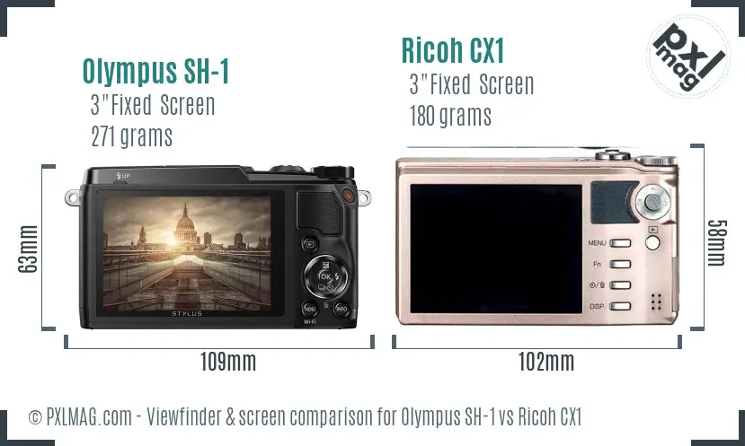 Olympus SH-1 vs Ricoh CX1 Screen and Viewfinder comparison