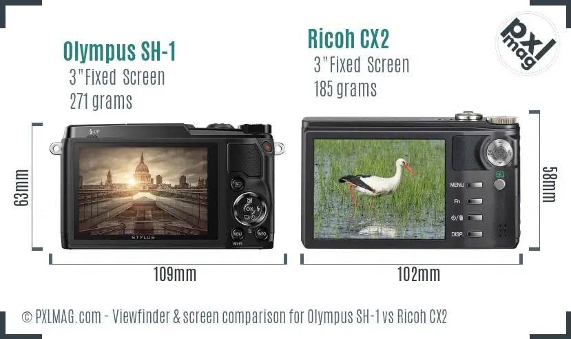 Olympus SH-1 vs Ricoh CX2 Screen and Viewfinder comparison Olympus SH-1 vs Ricoh CX2 Screen and Viewfinder comparison