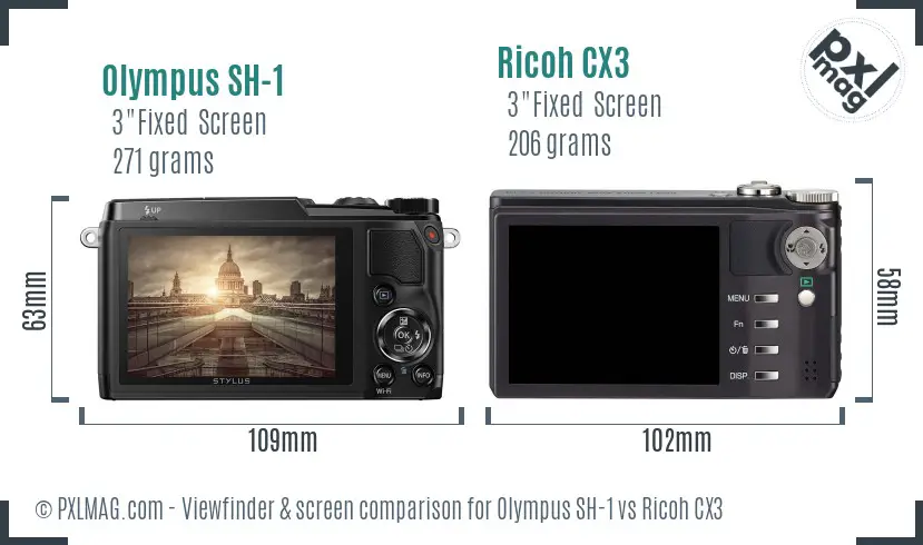 Olympus SH-1 vs Ricoh CX3 Screen and Viewfinder comparison Olympus SH-1 vs Ricoh CX3 Screen and Viewfinder comparison