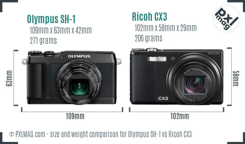 Olympus SH-1 vs Ricoh CX3 size comparison Olympus SH-1 vs Ricoh CX3 size comparison